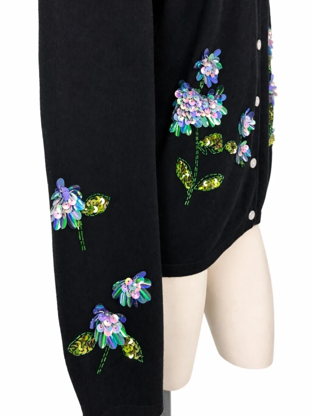 Vintage Quacker Factory XL Black Sequin Floral Cardigan Sweater Embellished - Picture 3 of 8